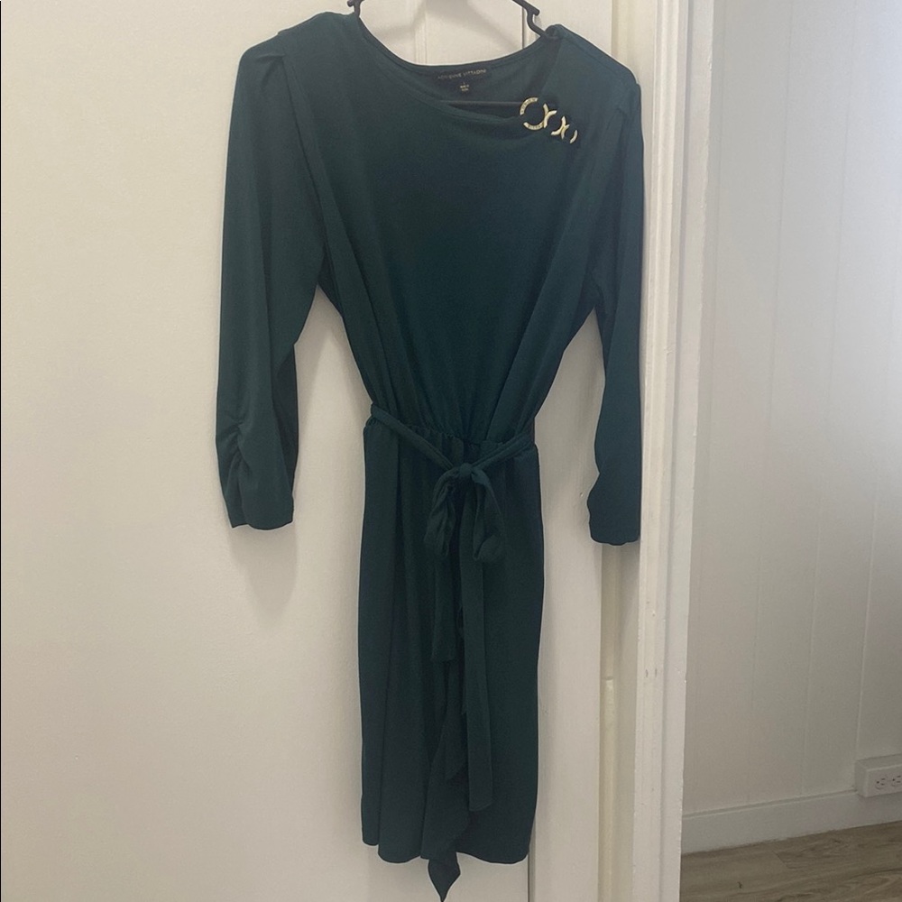 Elegant Dark Green Dress with Gold Accents